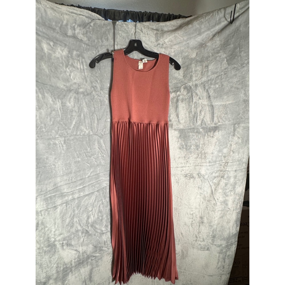 Joie Womens Ribbed Knit Pleated Satin Maxi Dress Dusty Rose‎ Sleeveless XS